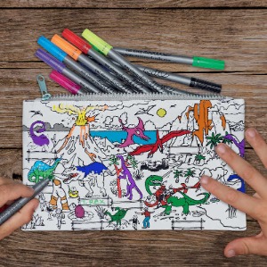 dinosaur pencil case - colour in &amp; learn